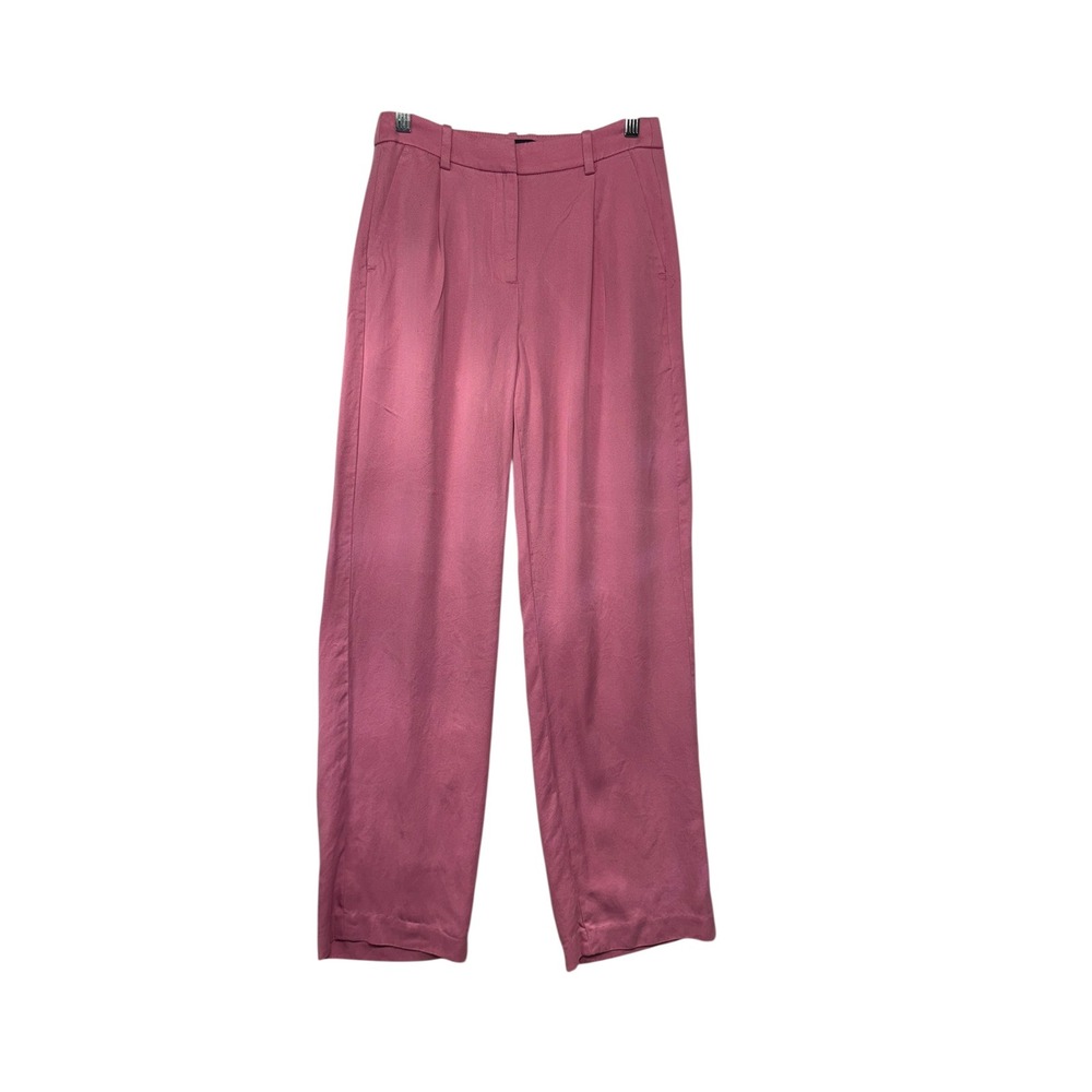 Pale Pink Pleated Wide Leg High Rise Trousers Tencel Barbiecore Girly Work Sz 00